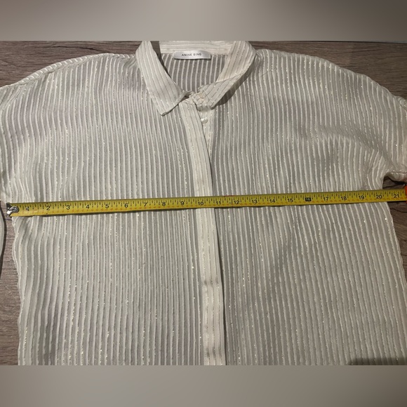 Anine Bing Cream Striped Metallic Button Down Sheer Shirt - Picture 8 of 10